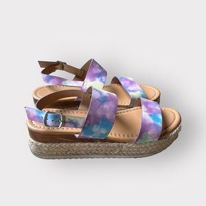 YOKI Purple and Blue Tiedye Espadrille Platform 2 Strap Sandals Size 7